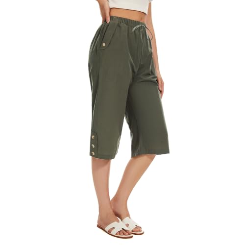 TBA Wide Leg Straight Capri Pants for Women Drawstring Elastic High Waist Joggers Pants Casual Cropped Trousers with Pockets3