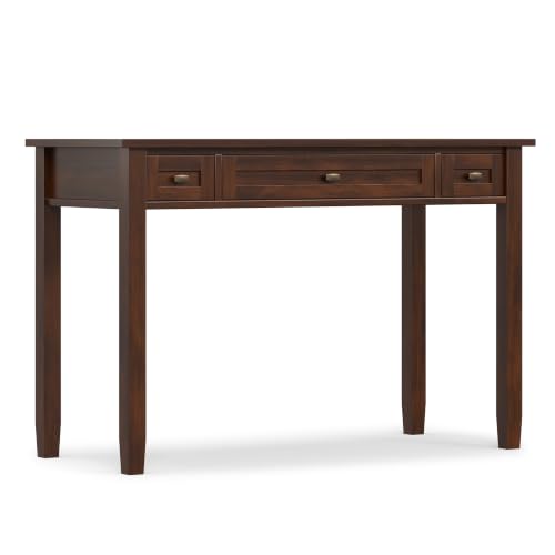 Image of SIMPLIHOME Warm Shaker 48 inch Wide Solid Wood Writing Desk in Distressed Grey | Transitional desk with a keyboard tray and 2 drawers; writing desk, computer desk or home office desk for living room.
