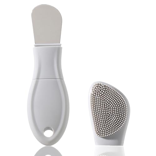 YUSAGO Multifunctional Face Washing Brushes 2 in 1 Pore Cleaning Brush & Blackhead Scraper Pimple Extractor for Women Men Face Scraper Skin Spatula Pore Scrubber for Deep Cleansing.(Gray)