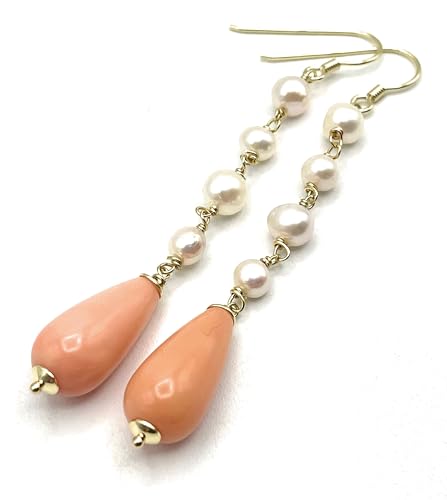 Boucles d'oreilles corail rose en vermeil de fabrication italienne