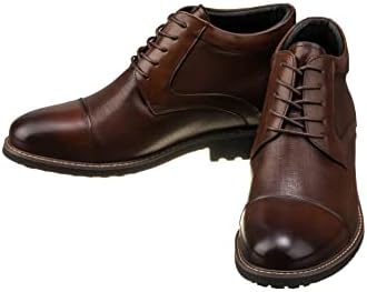 CALTO Men's Invisible Height Increasing Elevator Shoes - Dark Brown Leather Lace-up Cap-toe Boots with Inner Faux Fur - 3.2 Inches Taller - Y41089 - Size 8 D(M) US | Image 3