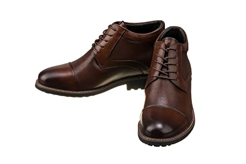 CALTO Men's Invisible Height Increasing Elevator Shoes - Dark Brown Leather Lace-up Cap-toe Boots with Inner Faux Fur - 3.2 Inches Taller - Y41089 - Size 6.5 D(M) US by CALTO - Image 4