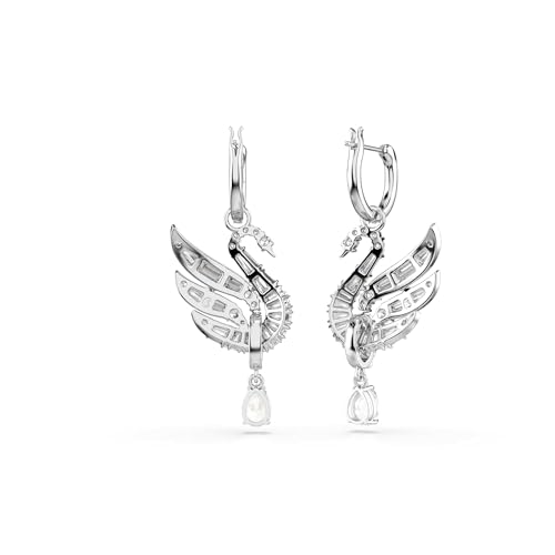 Swarovski Swan earrings, Swan, White, Rhodium finish4