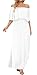 AUSELILY Womens Off The Shoulder Dress Summer Casual Long Ruffle Party Side Split Beach Maxi Dresses with Pockets White M