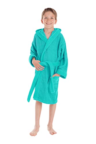 LEBENGOOD Kinder Bademantel für Jungen, Mädchen & Teenager, 100%, Baumwoll Frottee Jungen, 400gr, ohne Kapuze, Oeko-TEX® Zertifiziert, große Farbauswahl & größe, leichtfrottee (10-12 Turquesa)