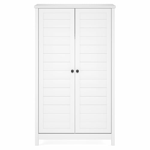 Image of Furinno Robin Storage Cabinet, 4-Tier Pantry Cabinet, 2-Door, Plain White