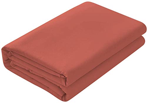 Image of King Size Bed Sheet - 600 Thread Count Single Flat Sheet Only - Long Staple Egyptian Cotton Top Sheet Wrinkle & Fade Resistant - Brick Red
