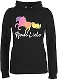 Pferde Geschenk und Reiten Zubehör - Pferde Liebe mit Buntem Pferd - XS - Schwarz - Pferde Pullover - JH001F - Damen Hoodie und Kapuzenpullover für Frauen