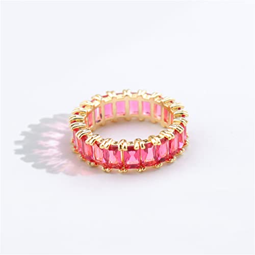 Fuqimanman2020 Cubic Zirconia Emerald Cut Eternity Ring Colorful Eternity Rainbow Ring Multi Color Gemstone Bands Ring Jewelry Gift2