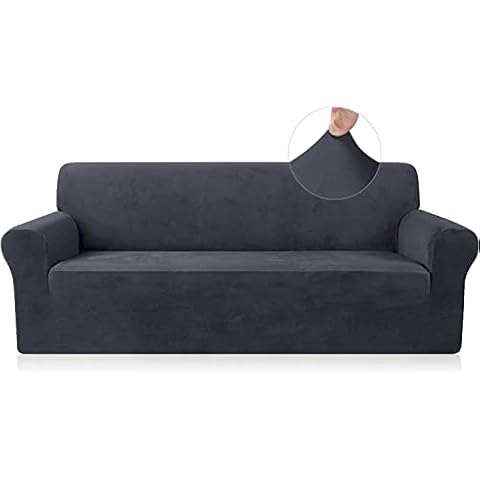 FreeBiz Sofa Covers 3 Seater Elastic Fabric Slipcovers Stretch Couch Slip Cover Plush Protector for Kids Pets Living Room Gray Cover