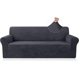 FreeBiz Sofa Covers 3 Seater Elastic Fabric Slipcovers Stretch Couch Slip Cover Plush Protector for Kids Pets Living Room Grey