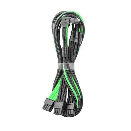 CableMod E-Series Pro ModMesh Sleeved 12V-2x6 12VHPWR 90° StealthSense PCIe Cable for EVGA G/G+ / P/P+ / T - Variant B (Black + Light Green, 16-pin to Triple 8-pin, 60cm)