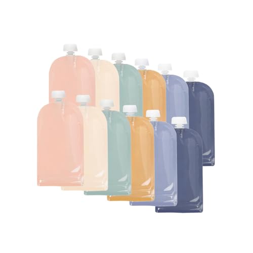 Jané Poches Réutilisables pour Purée Bébé 200 ml, Lot de 12, Sans BPA, Compatible Lave-Vaisselle et Congélateur