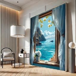 Impression de paysage marin bleu pour grand salon lumineux moderne