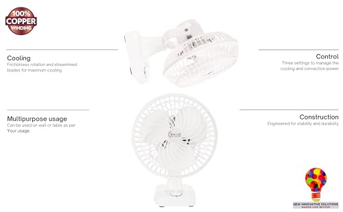 Image of STARVIN Wall Mounted Fan High Speed Wall Fan for Home & Kitchen Compact Size,Adjustable Tilt,Low Noise Small Wall Fan for Office, Shop & Utility Area - EVTS (6 inch wall table white, 6 inch)