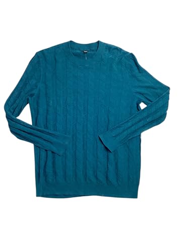 Alfani Men's Textured Chevron Long Sleeve Crewneck Sweater Blue Gem Large