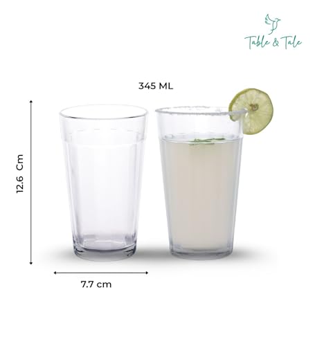 Image of Table & Tale Americano Line 345 ml Water Glass Set of 4 from Brazil | Durable & Stylish Glassware for Water, Juice, Cold Drink Tumbler | Perfect for Gifting | Dishwasher Safe