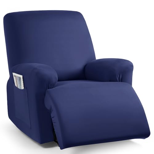 Image of TAOCOCO Stretch Recliner Chair Covers 3-Pieces Solid Furniture Covers Recliner Cover for Reclining Chair Slipcovers Feature Fitted Soft Washable Recliner Sofa Covers (1 Seat, Dark Blue)