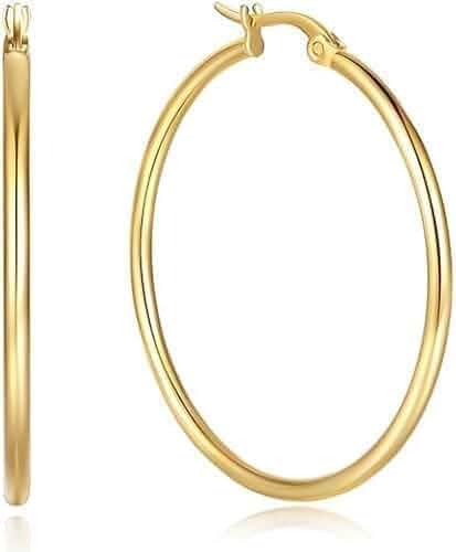 14K Gold Hoop Earrings for Women Gold Earrings for Everyday Essential Gold Hoop Earrings for Women 14K Gold Earrings Classic Shiny Polished Round Hoop Earrings