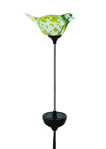 Russco III GS137029, Yellow Solar Powered LED Glass Bird Garden Stake