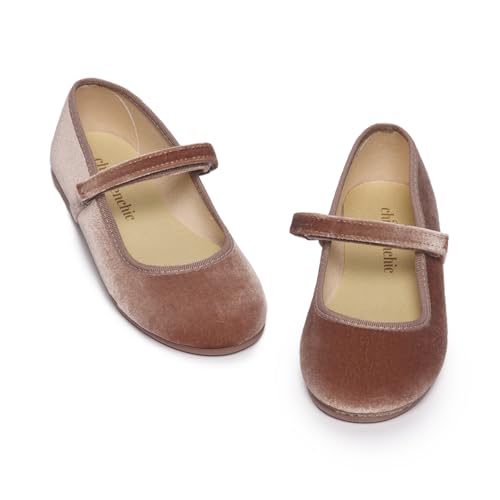 Childrenchic Mary Jane Shoes for Girls – Classic & Comfortable Dress Shoes for Toddlers & Kids – Perfect Flats for School, Play, and Special Occasions (Velvet, Antique, 8 Toddler)