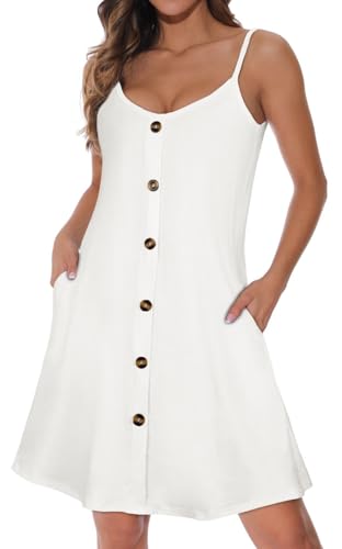 Image of JOELLYUS Summer Dresses for Women Spaghetti Strap Button Down Casual Sundress Beach Cover Up Dress with Pockets 2026