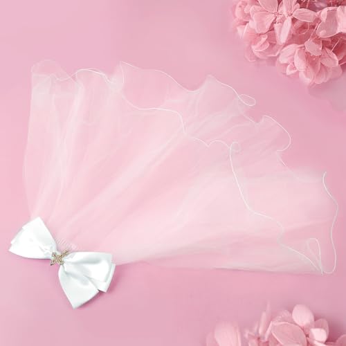 Vividsun Girls First Communion Veil White Flower Bow Headband,Veil for First Communion Girls Kids Wedding Party Headpiece4