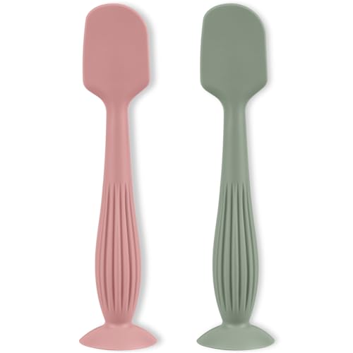 Image of Diaper Cream Applicator Set - Soft Silicone Butt Brush With Suction Base, Spatula, Full Size - Newborn Baby Essentials (2Packs-Blush/Sage)