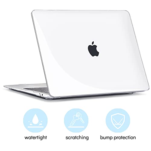 TECOOL Funda para MacBook Air 13 Pulgadas M1 A2337 A2179 A1932, 2020 2019 2018 Touch ID, Carcasa Protectora Dura de Plástico Brillante y Cubierta del Teclado Español, Cristal Transparente