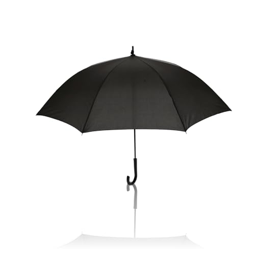 Parapluie coupe-vent automatique noir grand diamètre 111cm poignée J fibre de verre
