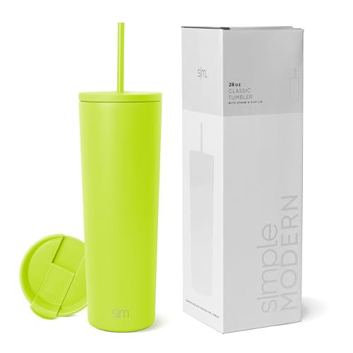 Image of Simple Modern Insulated Tumbler with Lid and Straw | Iced Coffee Cup Reusable Stainless Steel Water Bottle Travel Mug | Gifts for Women Men Her Him | Classic Collection | 28oz | Green Apple