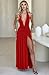 Memoriesea Women's Sexy Halter Deep V Neck High Slit Ruched Party Cocktail Maxi Dress Red
