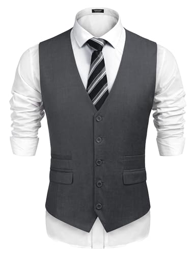 COOFANDY Men's Dress Vest Slim Fit Fashion Tuxedo Vest Wedding Waistcoat(Large, Dark Grey)
