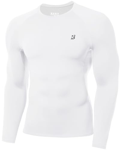 Roadbox Mens Compression Shirt, Cool Dry Long Sleeve Workout Shirts, Running Athletic Football Gym Base Layer Tops UPF 50+