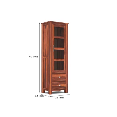 Image of SUNCOM Wood Book Shelf for Home Library - Book Shelf with Glass Door & Shelf Storage - Kitchen /Crockery Cabinet, Showcase Almirah, Book Rack, Home Bedroom Furniture (Natural Finish)