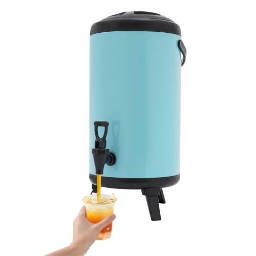 Unnsiapit Insulated Beverage Dispenser, 12L/3.2Gal Stainless Steel Drink Dispenser Coffee Urn for Hot & Cold Drink, Storage Container with Faucet for Party Buffet Office, W9.5*H15in, Blue