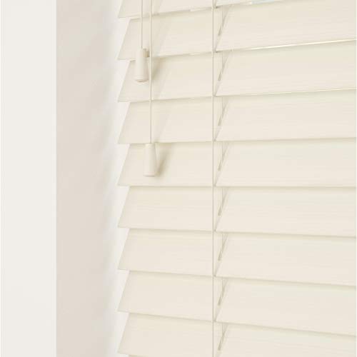 Misty White 50mm Faux Wood Venetian Blinds Fine Grained With Strings 120cm Drop 80cm Wide