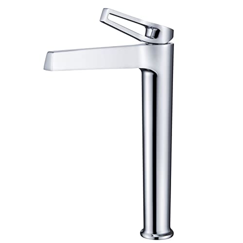Mitigeur de lavabo en laiton avec réglage précis eau chaude froide et grand bec sur pont