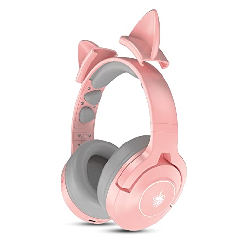 PHOINIKAS Casque Gaming PS4 avec Microphone pour Xbox One, PC, Nintendo Switch, Casque sans Fil Bluetooth avec Surround 7.1 pour Basses, Rotatif, lumière LED (Rose) Cover