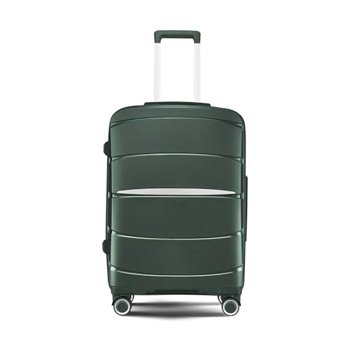Fancial Expandable Luggage with Spinner Wheels, Green, Checked-Medium 24-Inch