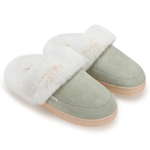NineCiFun Women's and Men's Memory Foam House Slippers, Faux Fur Lined Indoor Fuzzy Slippers with No-slip Sole, Slip on Suede Home Shoes, Warm Winter Gift for Women & Men, green, womens slipper size 5 6, mens slipper size 5 5.5