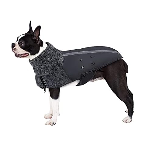 SlowTon Winter Dog Coat, Warm Polar Fleece Lining Outdoor Jacket with Harness Hole Scarf Reflective Stripe Adjustable Waterproof Windproof Puppy Vest Soft Pet Outfits for Small Medium Large Dogs Cover