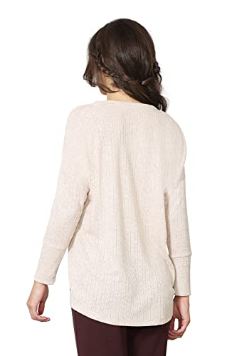 Image of Van Heusen Women Lounge Relaxed Fit T-Shirt - Ecoliva Viscose-Polyester - V-Neck, Full Sleeve, Sustainably Enhanced, Ultra Soft