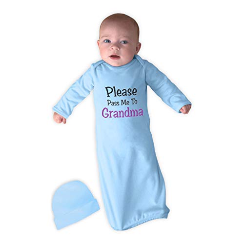 Image of Cute Rascals Please Pass Me to Grandma Long Sleeve Envelope Neck Boys-Girls Cotton Newborn Sleeping Gown One Piece - Light Blue, Gown & Hat Set