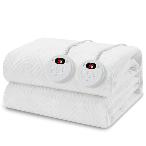 Easthome Heated Mattress Pad Queen Size - Embossed Electric Mattress Pad Cover Dual Control - 1-10 Hours Auto Shut Off with Deep Pocket White
