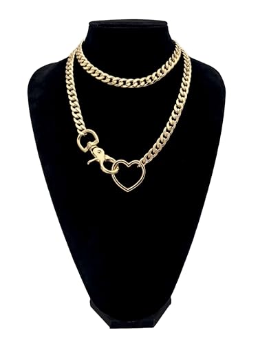 paloli women39s slip chain rainbow heart o-ring chunky chain necklace rays cuban long layered jewelry adjustable lariat y-necklace heart loop choker