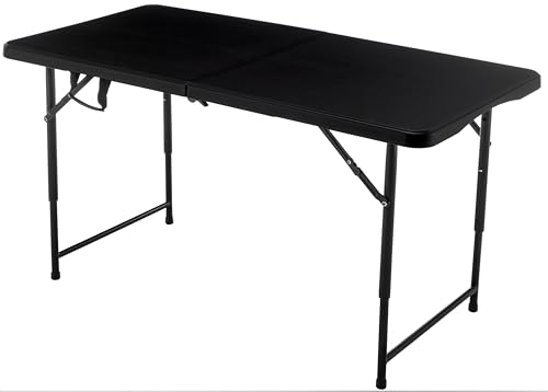 Image of BTEXPERT Set of 10, Fold-in-Half Folding Utility Table 4Feet Lightweight Height Adjustable Portable Carrying Handle Indoor Outdoor Picnic Camping Office Home Party Easy to Clean Store Care Black