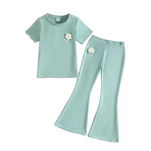 Image of OLMRJKD Kid Toddler Girl Clothes Outfits Short Sleeve Butterfly Top Flared Leg Pants Summer Clothing Set
