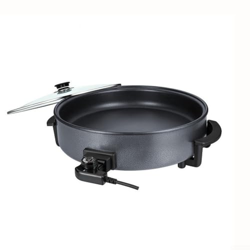 Sartén eléctrica de 42 cm con tapa, 1500 W, termostato ajustable para freír, asar, olla caliente y hacer pizza en reuniones familiares (4 cm de profundidad)