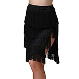LeerKing Tanzrock Tanzkleid mit Quaste Trainingsrock Latein Ballsaal Tango Schaukel Rumba Salsa Kostüm Kleid für Mädchen und Damen Schwarz 2XL